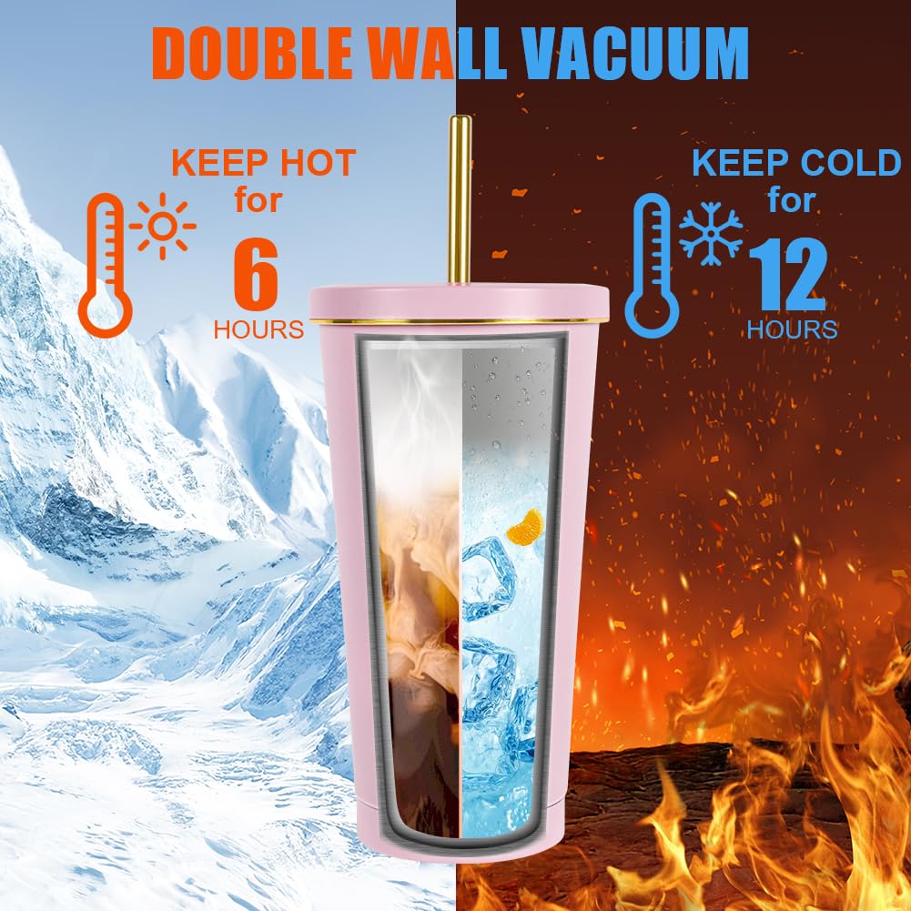 flintronic Tumbler with Straw and Lid, 500 ML/17 OZ Leakproof Insulated Thermal Mug - Image 4