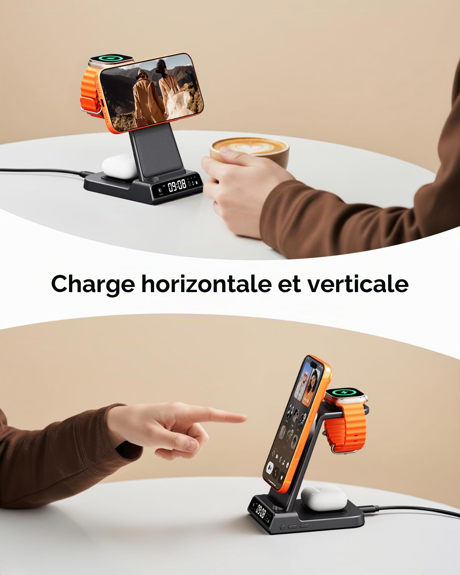 25W Rapide Chargeur Induction Magnétique pour iPhone, Apple Watch & Airpods