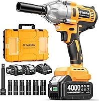 TaskStar 1/2 Inch Cordless Impact Wrench 1200Nm Brushless 886ft-lbs Torque, 21V Dual 4.0Ah Batteries, 6 Sockets, Variable Speed for Tires Trucks RV Mower