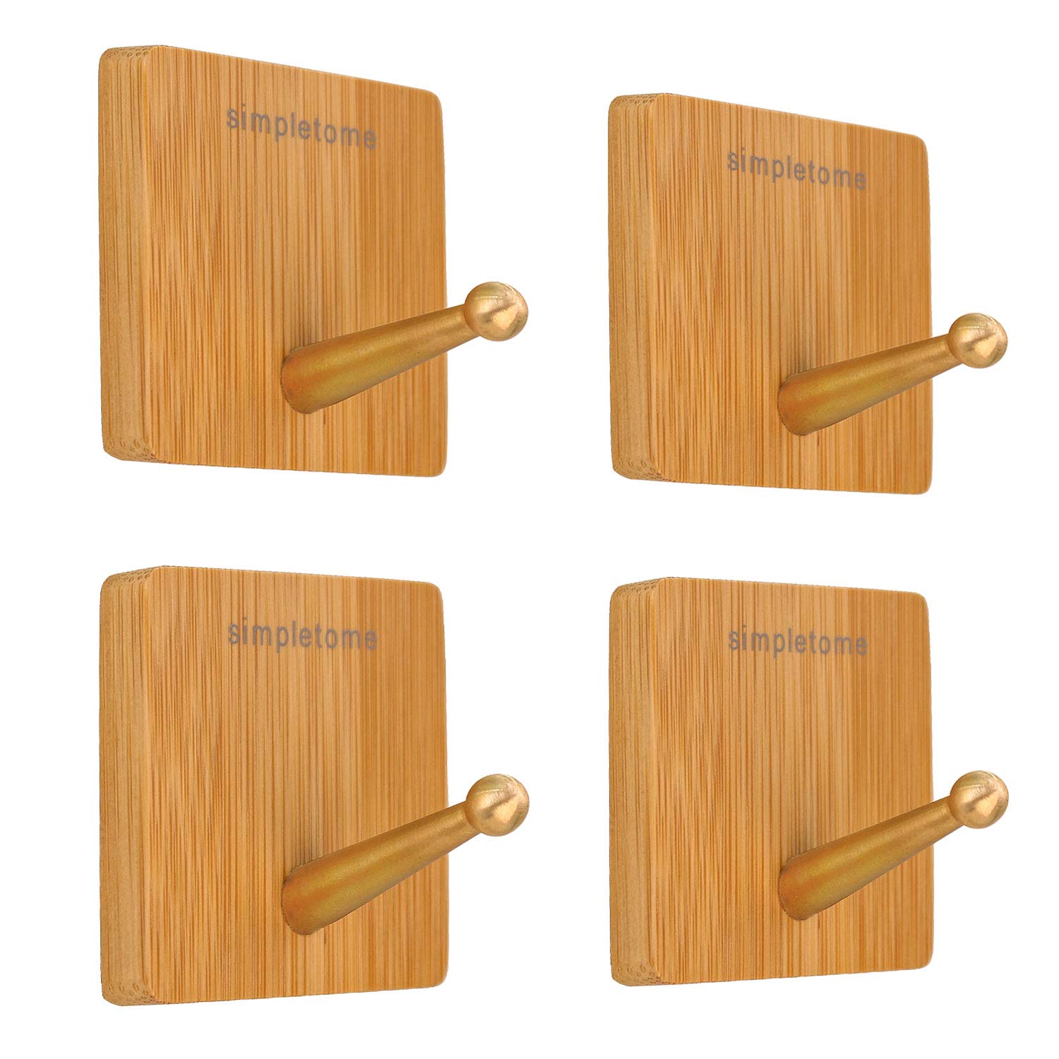simpletome Adhesive Hooks Heavy Duty Strong Tape + Bamboo + 100% Copper Hanger