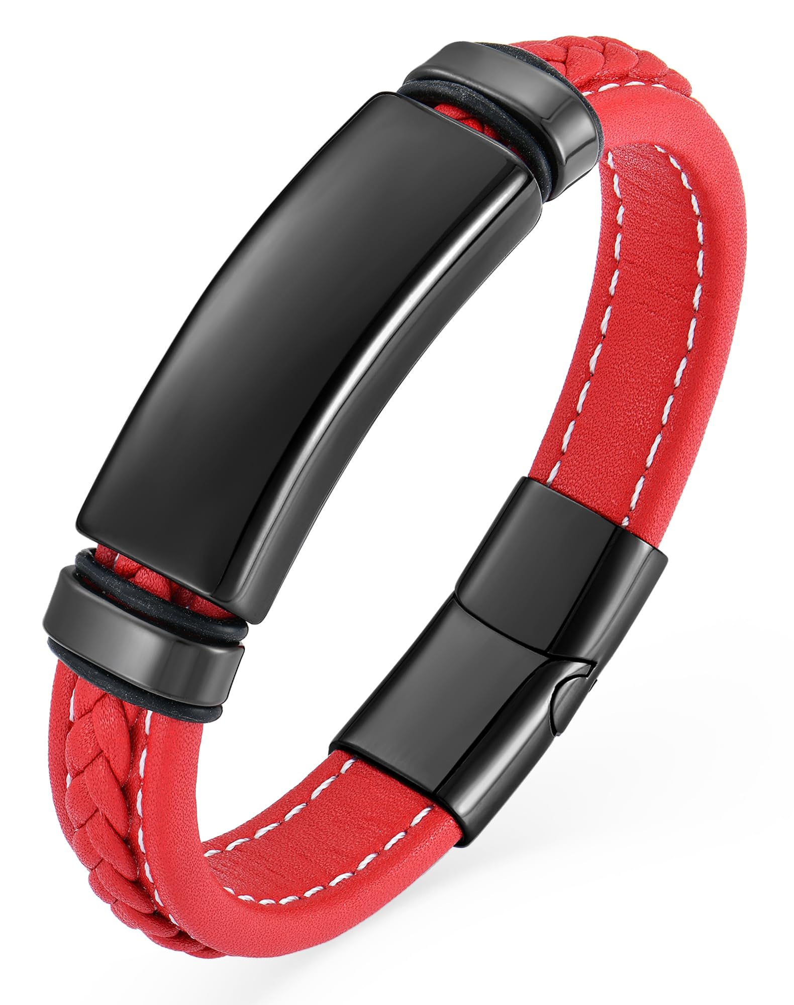 YL Braided Leather Mens Bracelet 18K White Yellow Gold Rhodium Plated Stainless Steel Black Brown Red Green Cuff