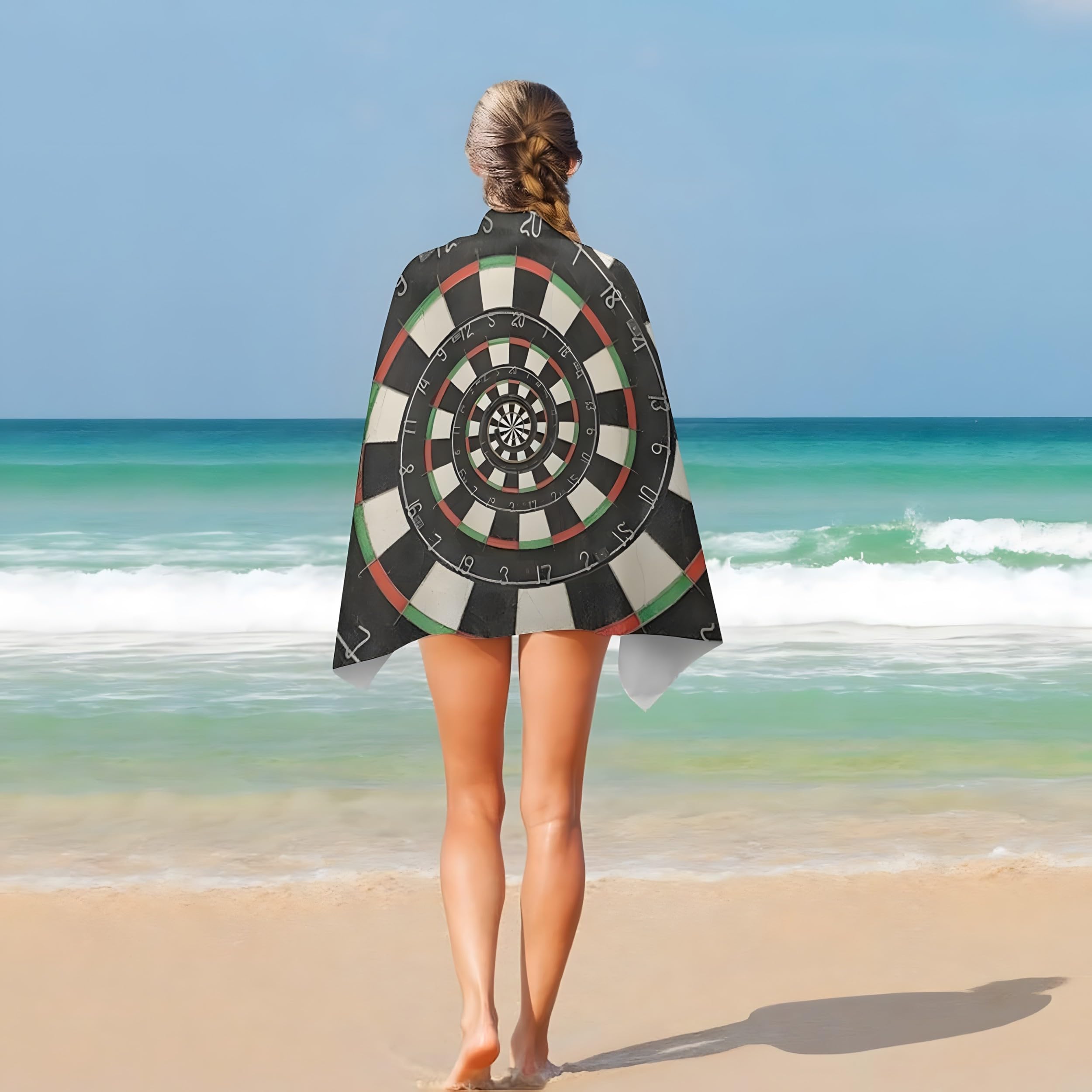 Ręcznik plażowy cel rzutki retro ręcznik plażowy 200 x 200 cm, szybkoschnący, odporny na piasek i lekki, na morze, podróże, sauna, basen