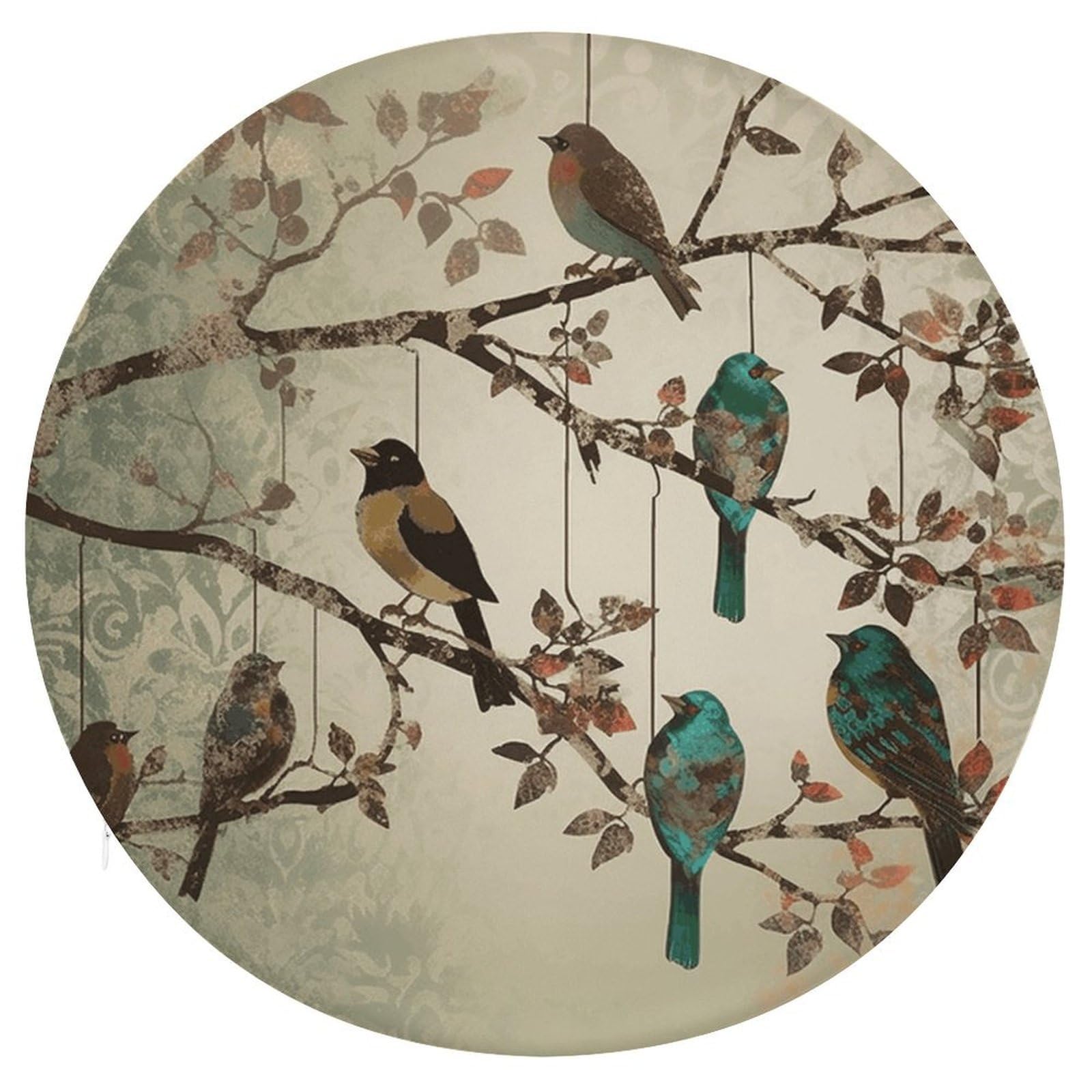 Wsoihfec Style Birds On Branches Seat Cushion Round Chair Pad