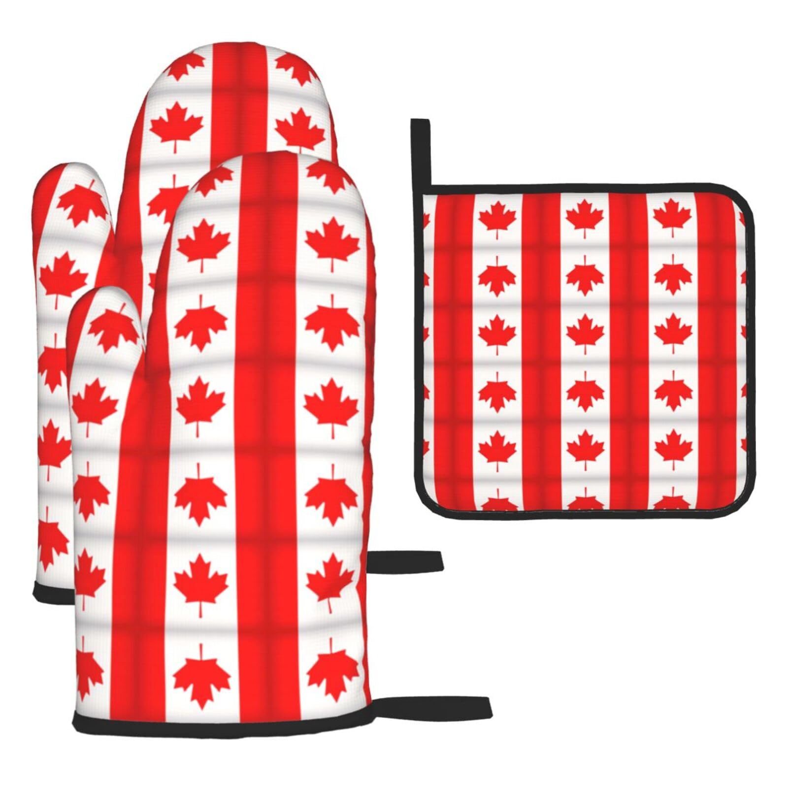 Canadian Flag Oven Mitts And Pot Holders Sets Of 3 Oven Glove Kitchen Decor For Baking Cooking Bbq