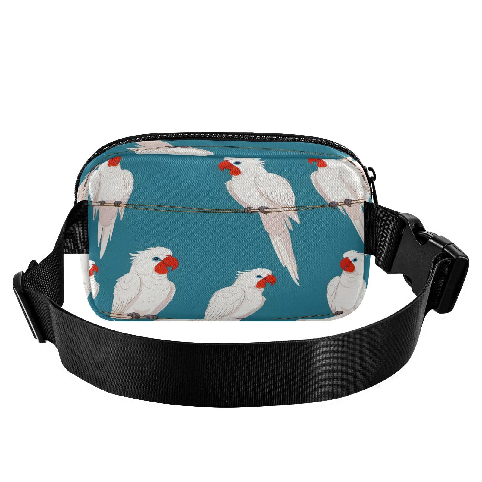 CEBUGI Hiking Mini Waist Packs for Men Women,White Parrot Fashion Water Resistant Fanny Packs with Adjustable Belt for Workout Traveling Running