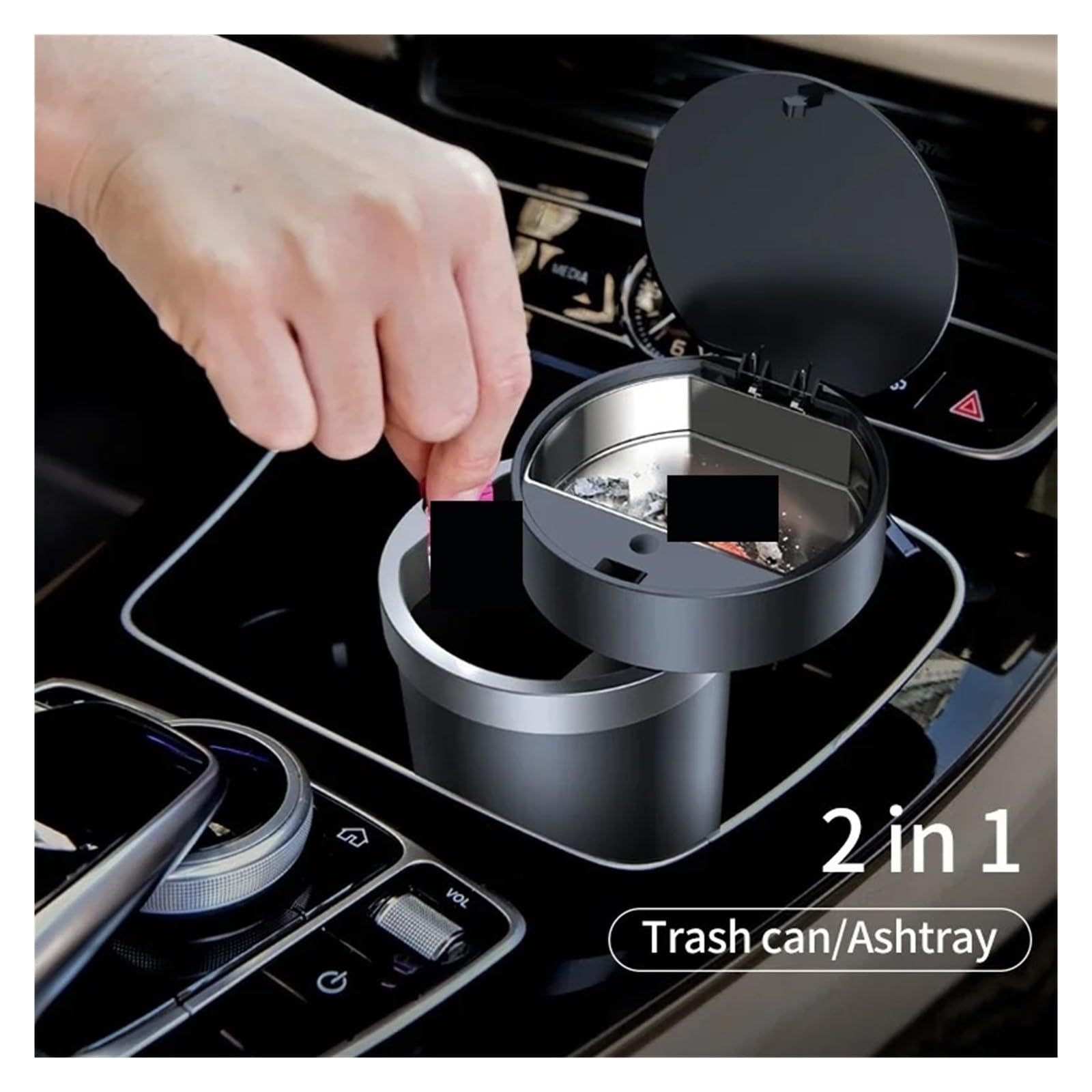 Auto Mülleimer Tragbarer 2-in-1-Auto-Mülleimer Und Aschenbecher Auto-Mülleimer Müllbehälter Aufbewahrungsbox Staub-Organizer Mülleimer Mini Autos Mülleimers
