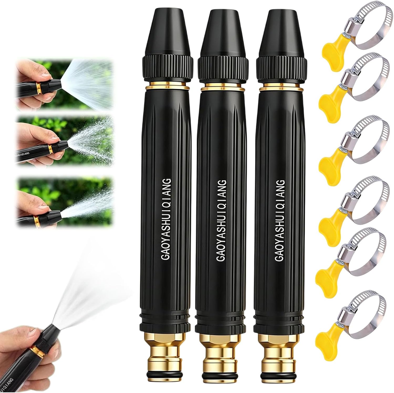 3Pcs Upgrade Home High Pressure Car Wash Water Gun with Booster Nozzle,2026 New Adjustable Booster High Pressure Hose Nozzle, Portable Water Hose Nozzle for Car Driveway Patio(Comes with 6 clamps