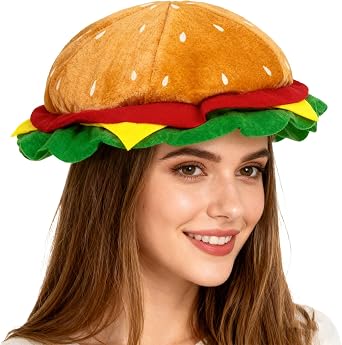 PURFUN Funny Burger Hat Men Women Fun Fast Food Party Hamburger Cap Halloween Cosplay Carnival Christmas Party Role Play Burger Food Costume Headwear Accessory Dress Up Hat Headgear Supplies