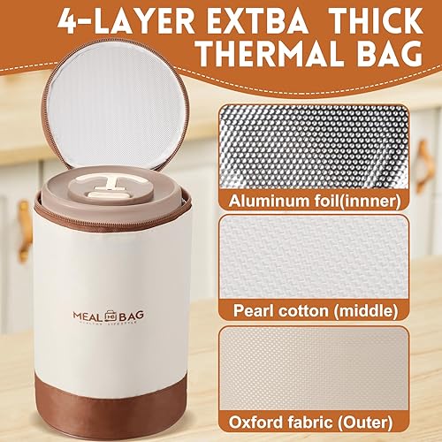 Miniatura 4 de Dandat Juego de 3 recipientes de almuerzo aislados portátiles para adultos, caja Bento aislada de acero inoxidable para alimentos calientes con