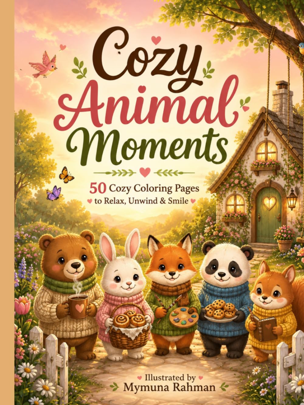 Cozy Animal Moments: 50 Cozy Coloring Pages to Relax, Unwind & Smile