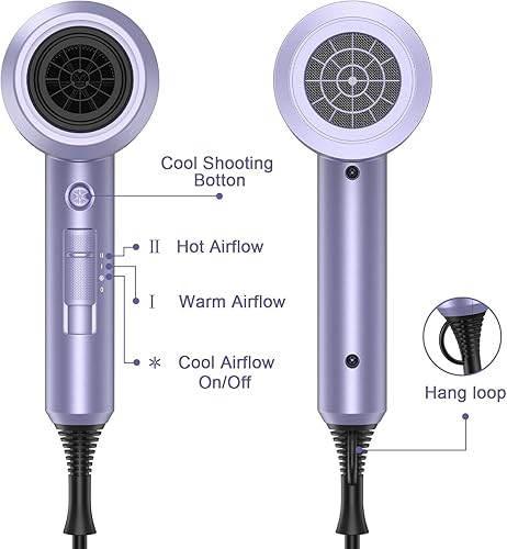 Miniatura 6 de slopehill Secador de Pelo Profesional Iónico, Potente Secador de 1800W de Secado Rápido y Bajo Ruido con 2 Concentradores, 1 Accesorio Difusor para