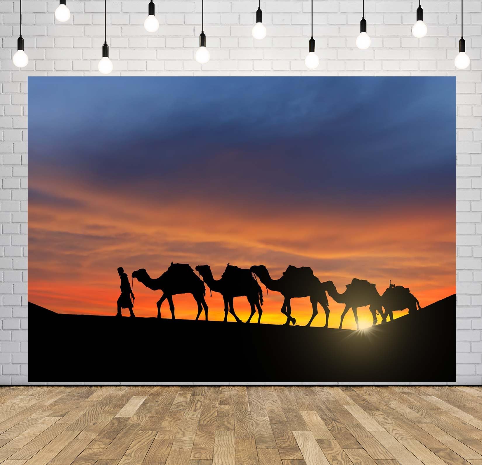 BELECO 5.2x3m Telo sfondo deserto tramonto | Carovana cammelli nel deserto Sahara sfondo decorazione festa tema deserto banner accessori foto