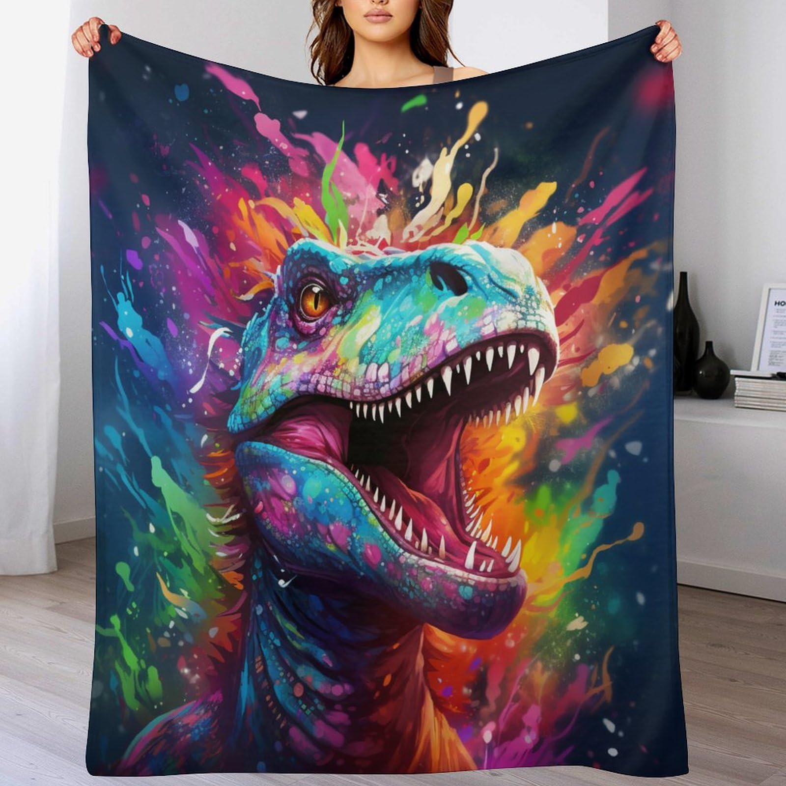 Plaid couverture flannel dinosaure grand format chaud et confortable pour sofa
