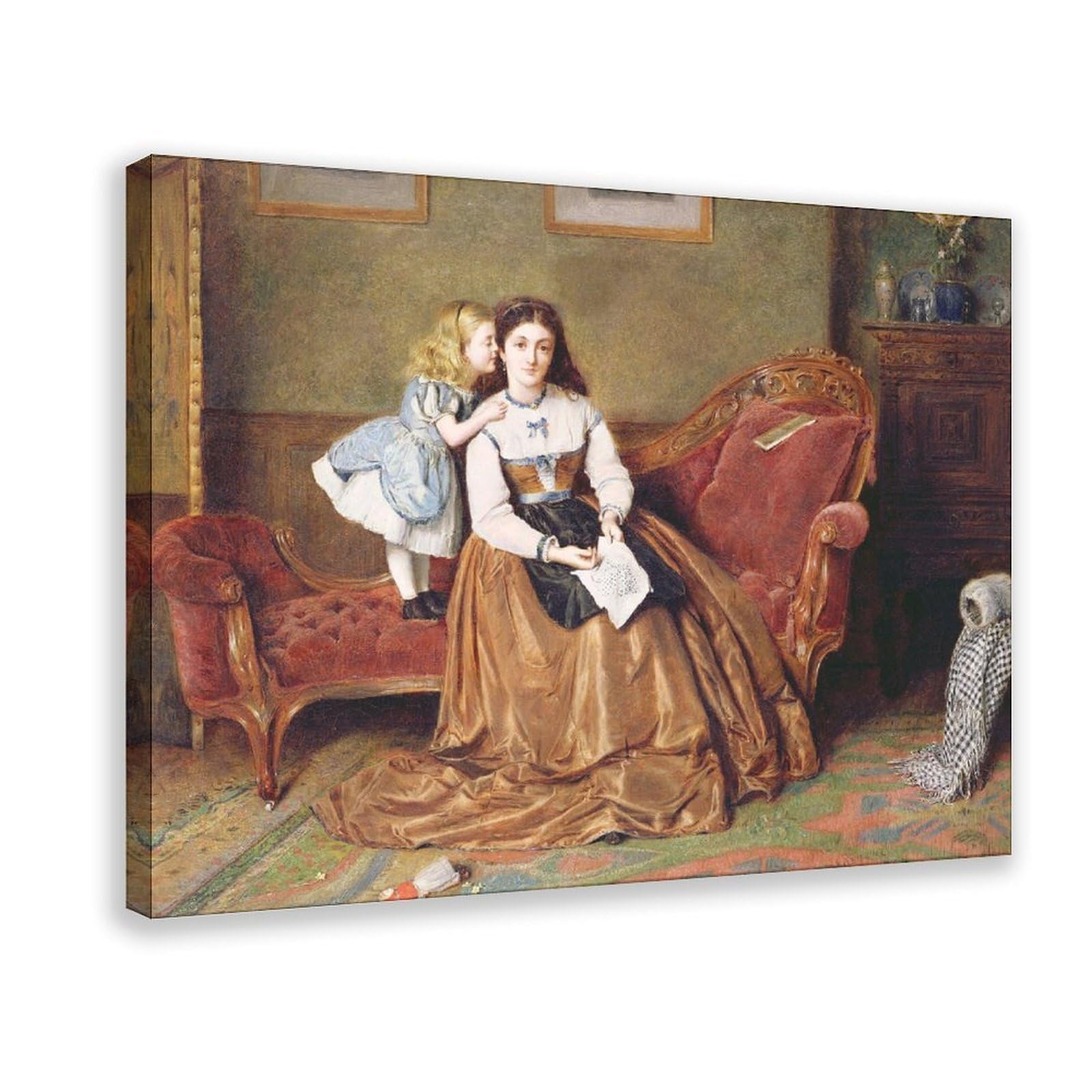 DFJyjFGJJ George Goodwin Kilburne,A Mother's Darling Canvas Wall Art Print Poster For Home School Office Decor 12" L X 18" W