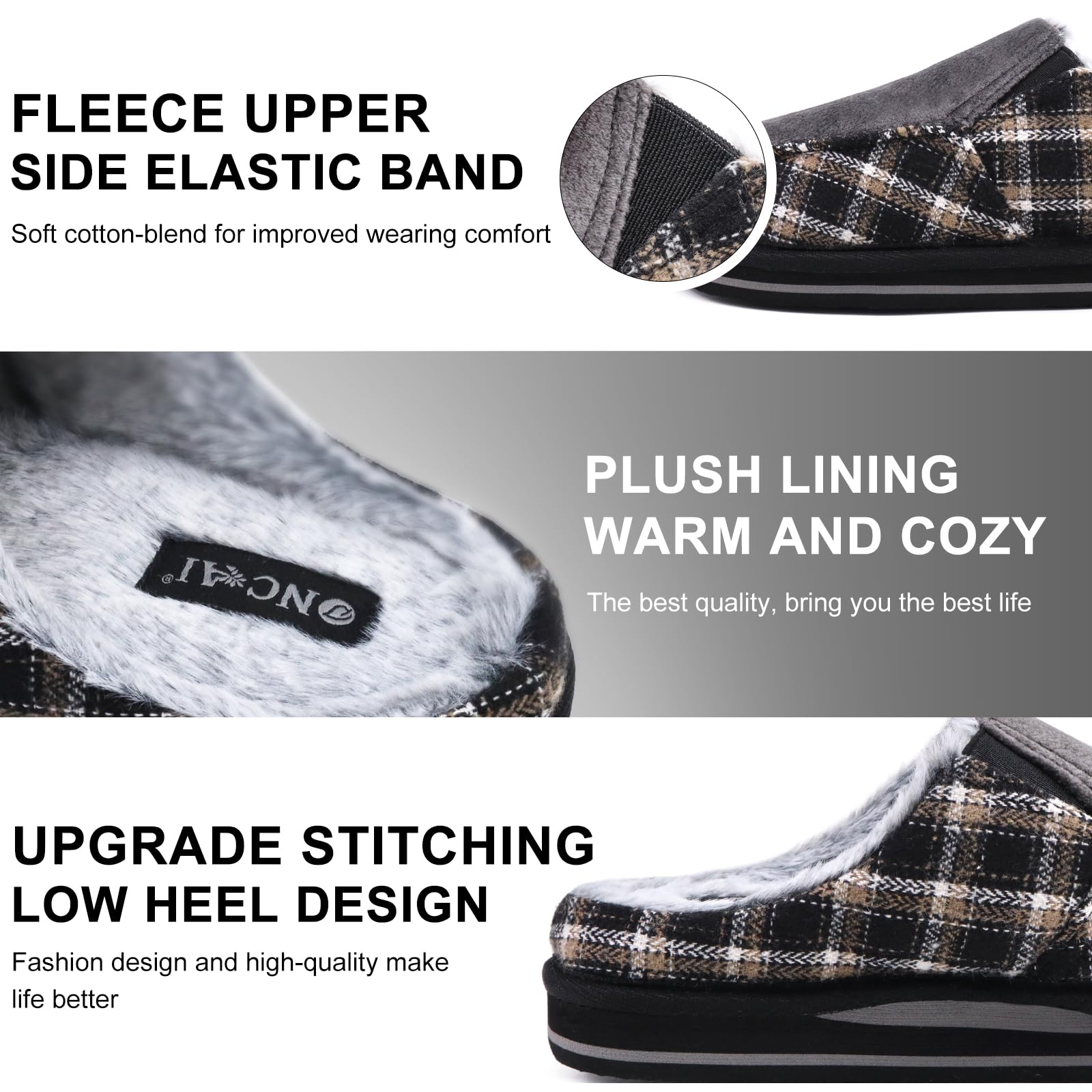 ONCAI Pantofole da Uomo in Comfort Pelo Cotone Strisce Ciabatte da Casa in Lana con Memory Foam Supporto Arco Suola in Gomma Taglia 40-50