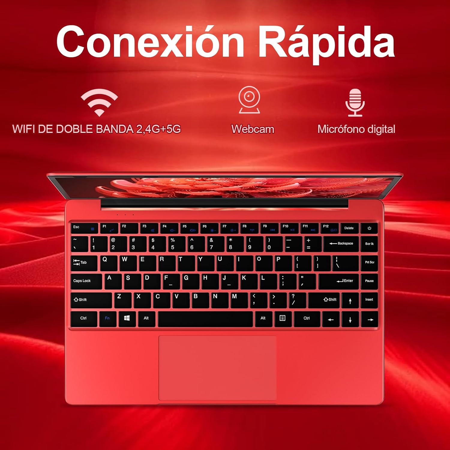 2026 Ordenador Portátil 14″,6GB+256GB SSD Celeron N4020(hasta 2.8Ghz) Win 11 PC 1080P FHD WiFi 5G BT 4.2 Soporta 1TB SSD Expansión con Ratón Inalámbrico para Trabajo-Estudio-Aprendizaje , USBx 2-Rojo 4