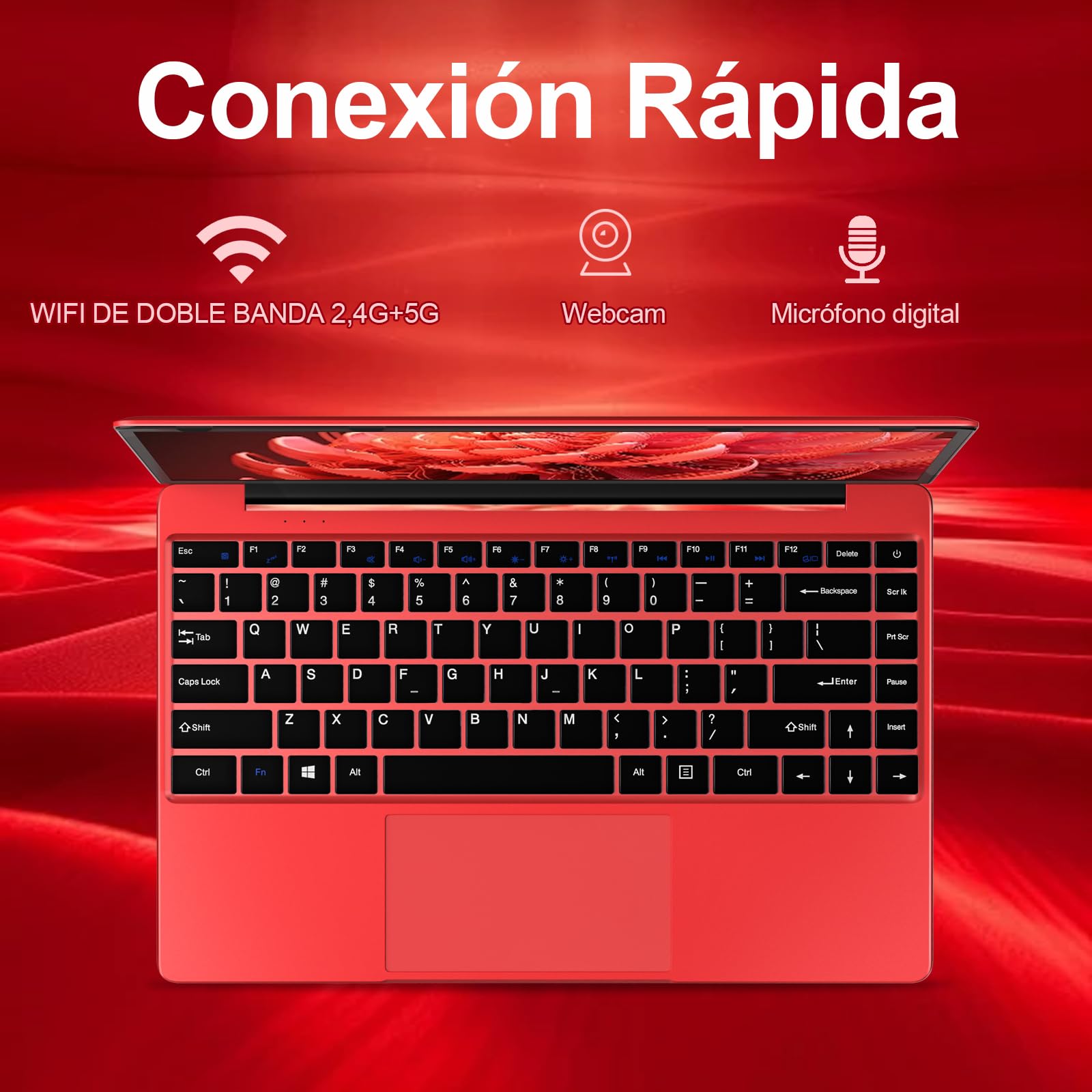 2026 Ordenador Portátil 14",6GB+256GB SSD Celeron N4020(hasta 2.8Ghz) Win 11 PC 1080P FHD WiFi 5G BT 4.2 Soporta 1TB SSD Expansión con Ratón Inalámbrico para Trabajo-Estudio-Aprendizaje , USBx 2-Rojo