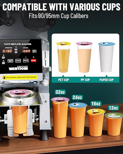 Miniatura 6 de WantJoin Máquina selladora de tazas  Máquina de sellado de tazas completamente automática de 903.740 in Máquina de sellado Boba eléctrica sella