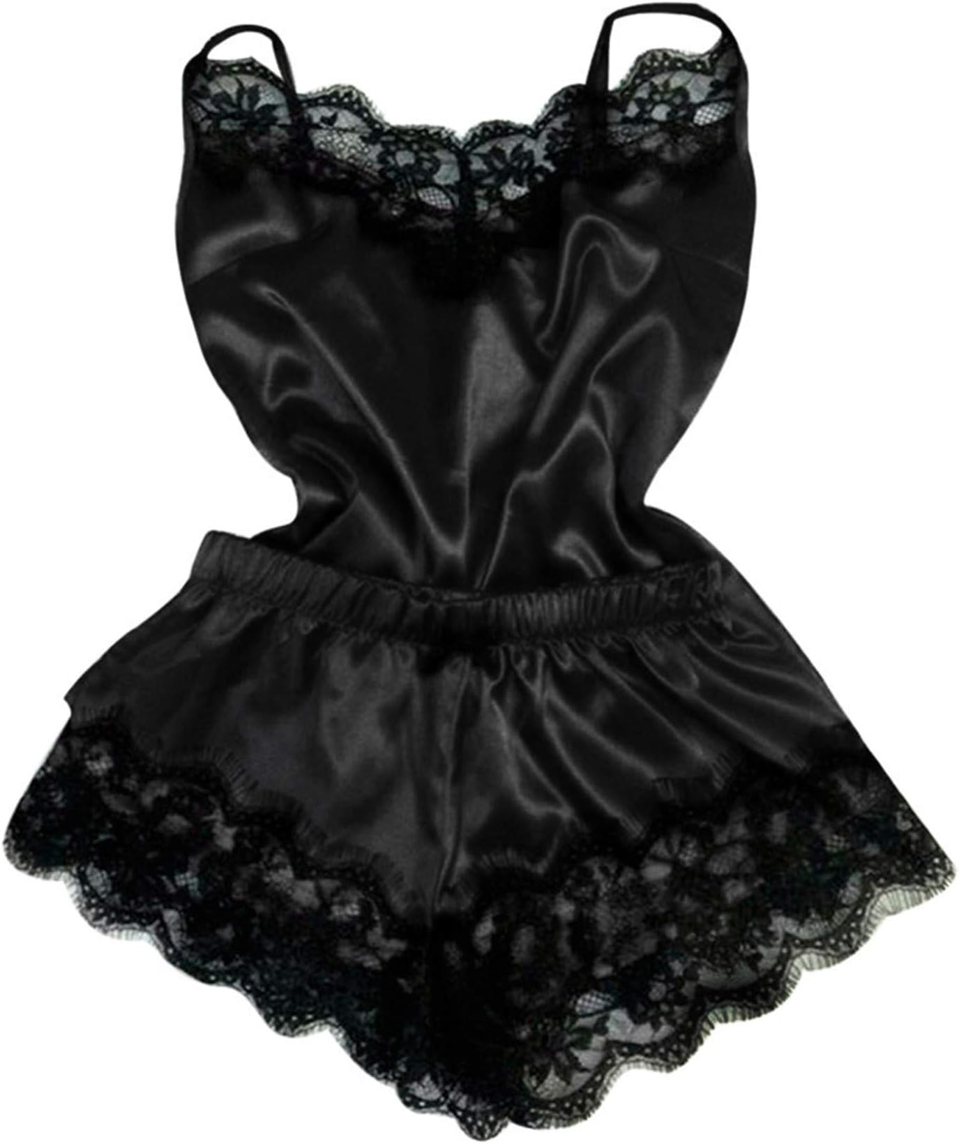 Women's Satin Pajama Cami Set Silky Lace Nightwear 2 Piece Lingerie Short Sleepwear