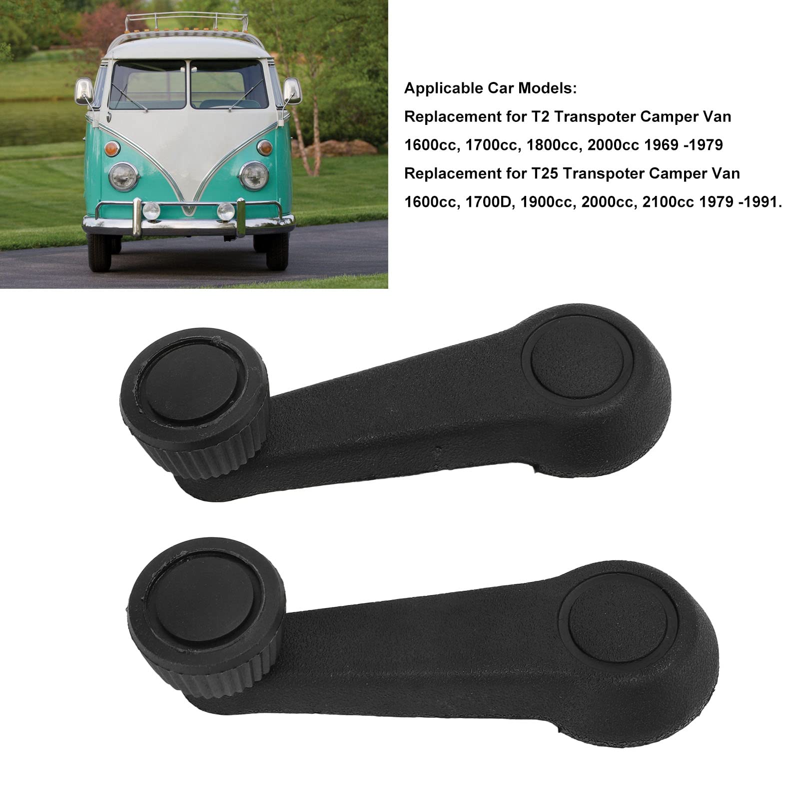 Aramox Poignée de Porte à Manivelle pour Lève-vitre de Voiture, 2 Poignées de Lève-vitre de Voiture 321 837 581A Bouton de Poignée de Porte à Manivelle pour T2 T25