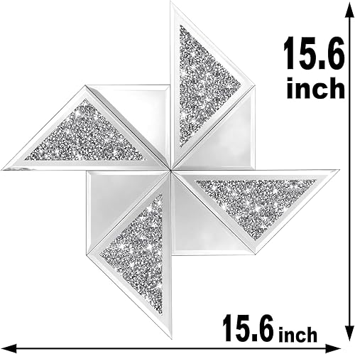 Miniatura 6 de XIHACTY Juego de 2 espejos decorativos de diamante, bonito espejo de pared con forma de molinete, espejo de cristal de diamante triturado para