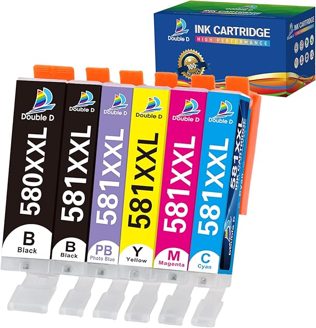 DOUBLE D PGI-580XL CLI-581XL Ink Cartridges for Canon PGI-580 CLI-581 PGI-580XXL CLI-581XXL ink for Canon Pixma TS8150 TS8151 TS8152 TS9150 TS9155 TS8250 TS8251 TS8252 TS8350(Including Photo Blue)