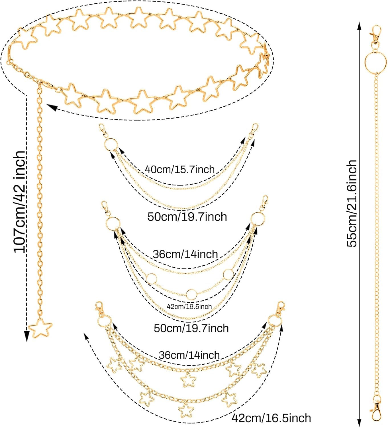 Chain Belt, 5 Pcs Waist Chain Belt Jeans Pants Chain Wallet Chain Pocket Silver Chain Belt Y2K Goth Accessories Punk Dress Body Belly Chain for Women Men - Image 2