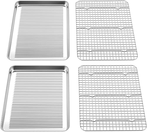 TeamFar Juego de bandeja para hornear y estante de enfriamiento, bandeja para hornear de acero inoxidable de 16 x 12 x 1 pulgadas con rejilla para