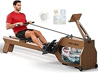 Wenoker Water Rowing Machine for Home Gym: Smart Electronic Knob, LCD Monitor, 22L Tank, Bluetooth Kinomap App, 350lbs Capacity