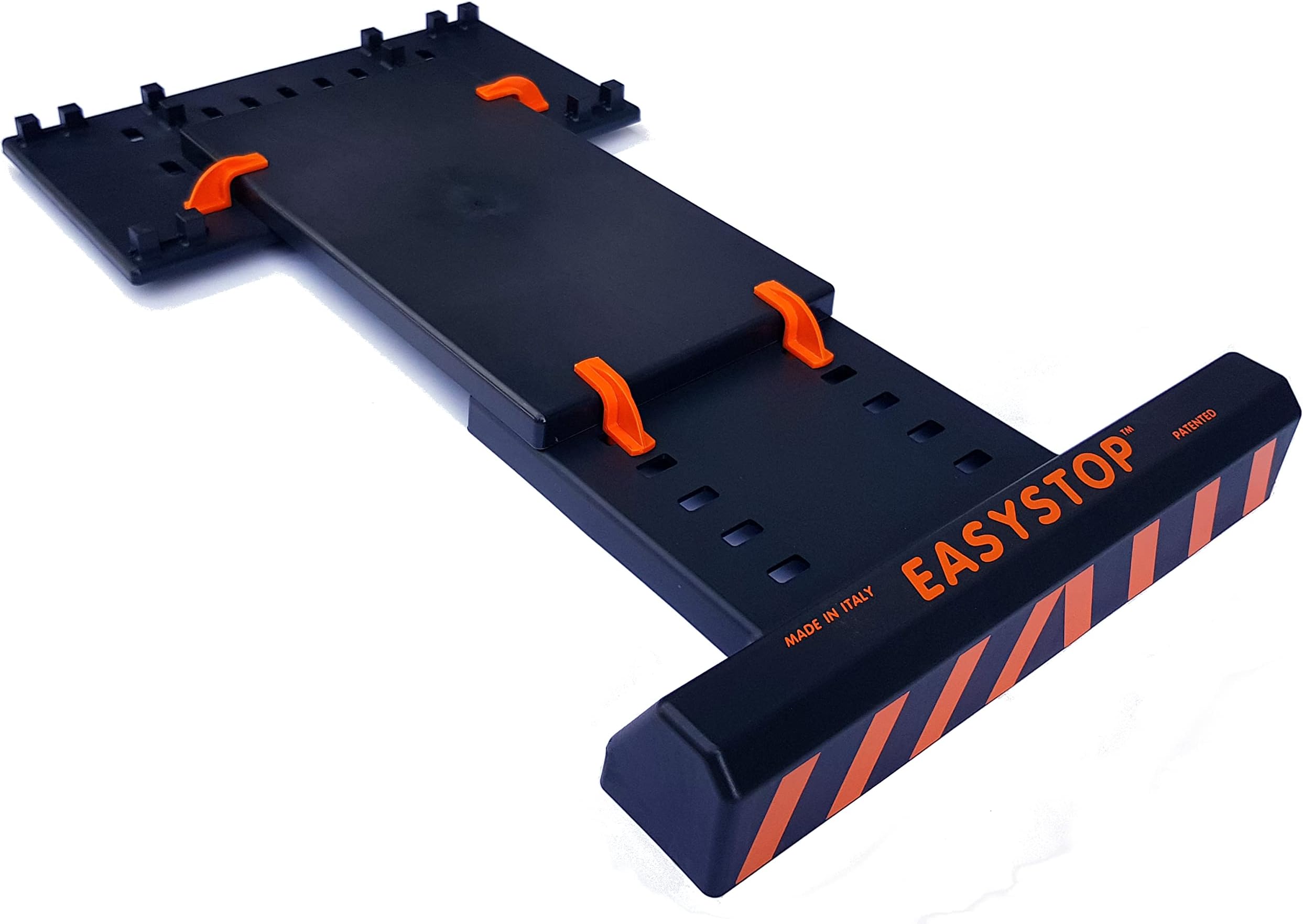 n. 1 Adjustable Wheel Stopper, ODORLESS, Does Not Fix, Quick Assembly Without Tools, in Shockproof Plastic. Safe and precise parking with low speed. Ideal as a gift.