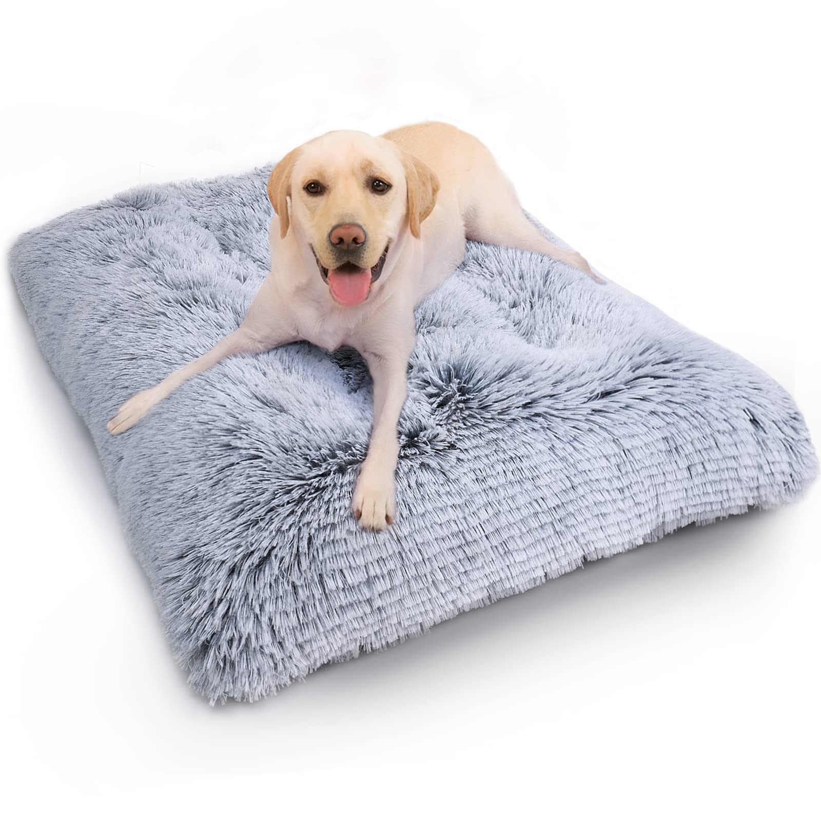 WAYIMPRESS Large Dog Crate Bed Crate Pad Mat for Medium Small Dogs&Cats,Fulffy Faux Fur Kennel Pad Comfy Self Warming Non-Slip Dog Beds for Sleeping and Ease Anxiety (X-Large(41"x27.5"x4.6"), Grey)