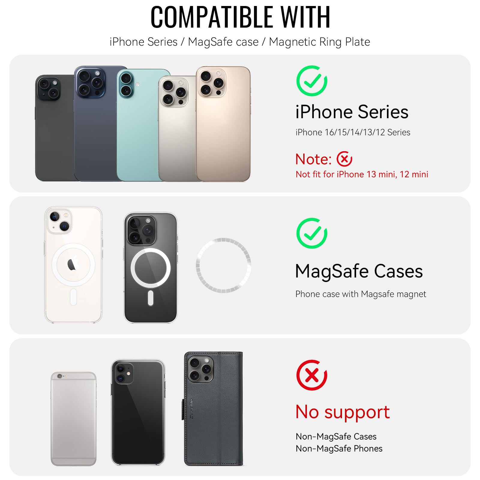 Portafoglio per Magsafe, Porta Carte Cellulare Magnetico, Pelle Wallet con Supporto Porta Carte Portafoglio Magnetico Portafoglio Per iPhone Serie 17/16/15/14/13/12, Funzioni della Staffa - Rosa