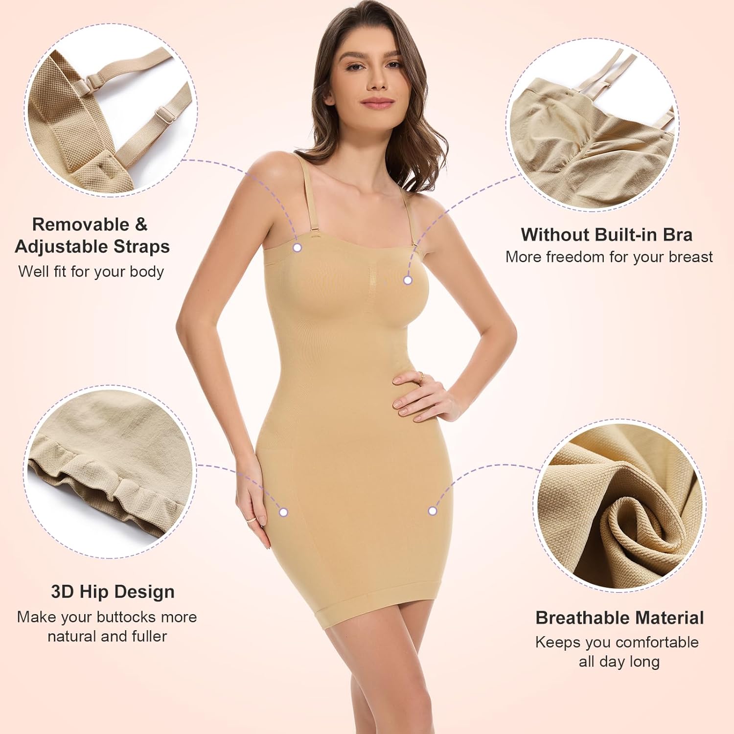 Strapless Shapewear Slips for Women Seamless Full Slip Under Dress Tummy Control Slip Dress Body Shaper - Image 3