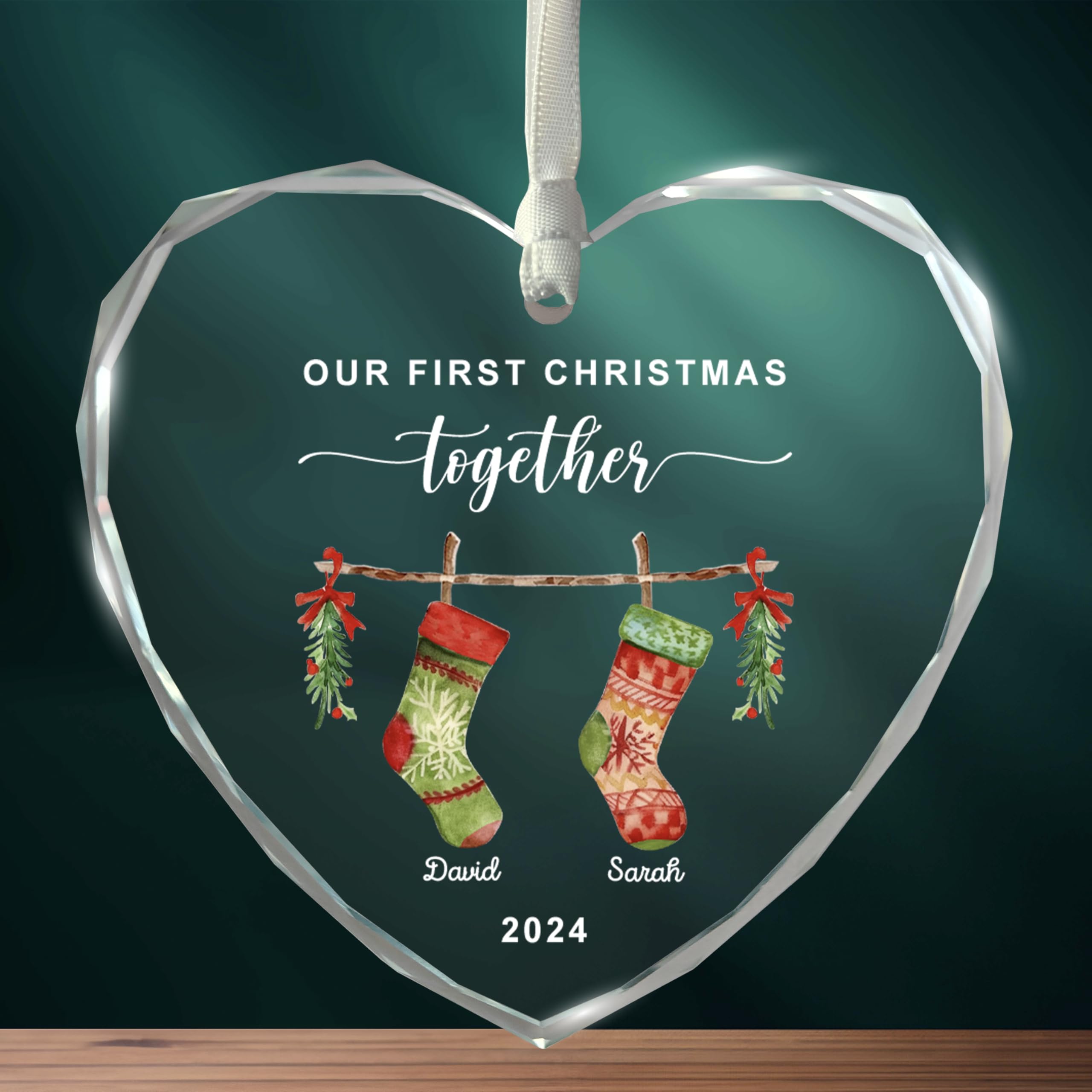 Personalized Our First Christmas Together Crystal Ornament - Xmas Stocking Tree Glass Ornaments, Marriage Couple Gift For Woman, Married Newlywed Keepsake, Bridal Shower Wedding 1st Anniversary Bauble