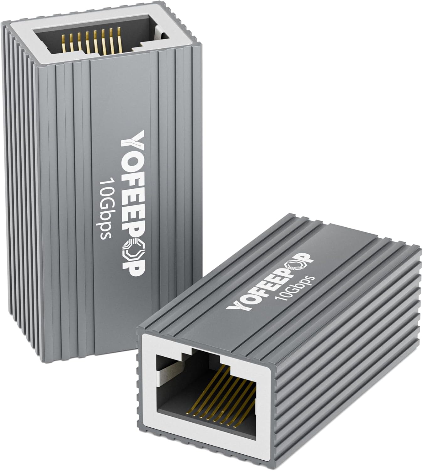 RJ45 Ethernet Coupler, 10Gbps Network Cable Extender for Cat8/7/6/5, Female to Female, Aluminum Alloy Shell, 328ft Range, 2 Pack (Gray)