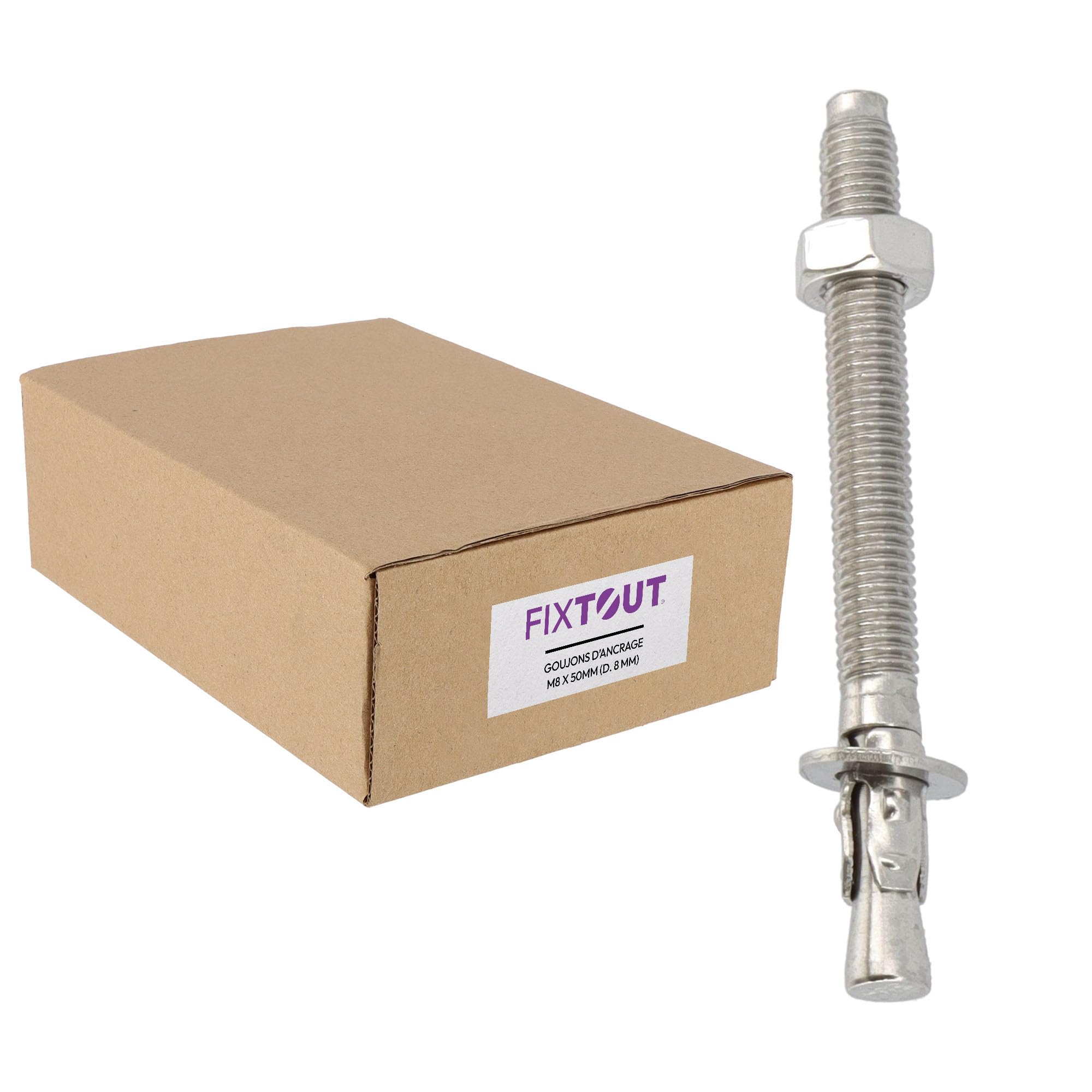 Lot de 50 goujons d'ancrage en acier inox A2 M8 - Diamètre de 8 mm - Longueur 75 mm - Diamètre 8 mm