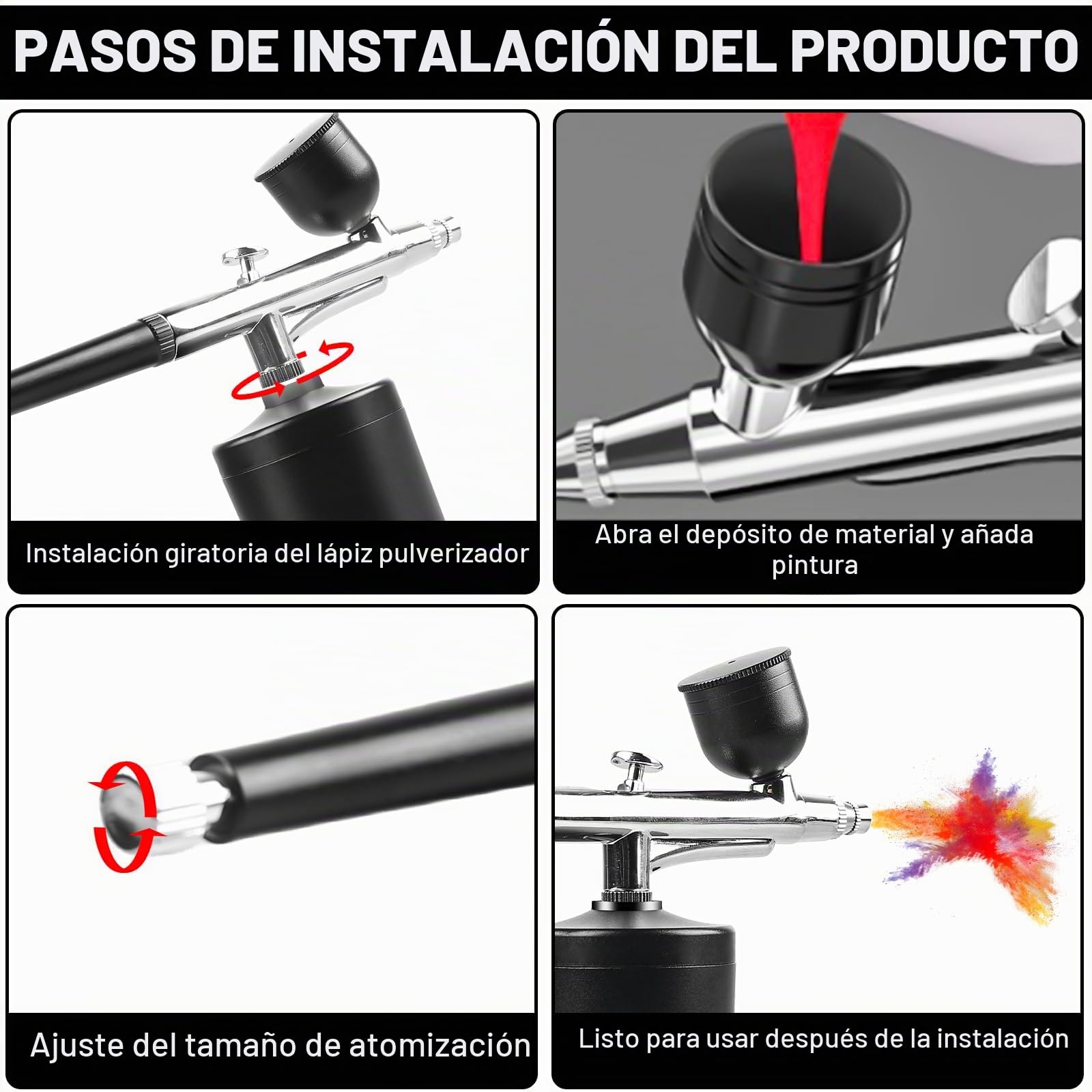 Juego de aerógrafo portátil, con compresor recargable, pistola de aerógrafo de mano para decoración de uñas, maquillaje, decoración de pasteles, tatuajes, pintura facial y pistola aerógrafo, juego de