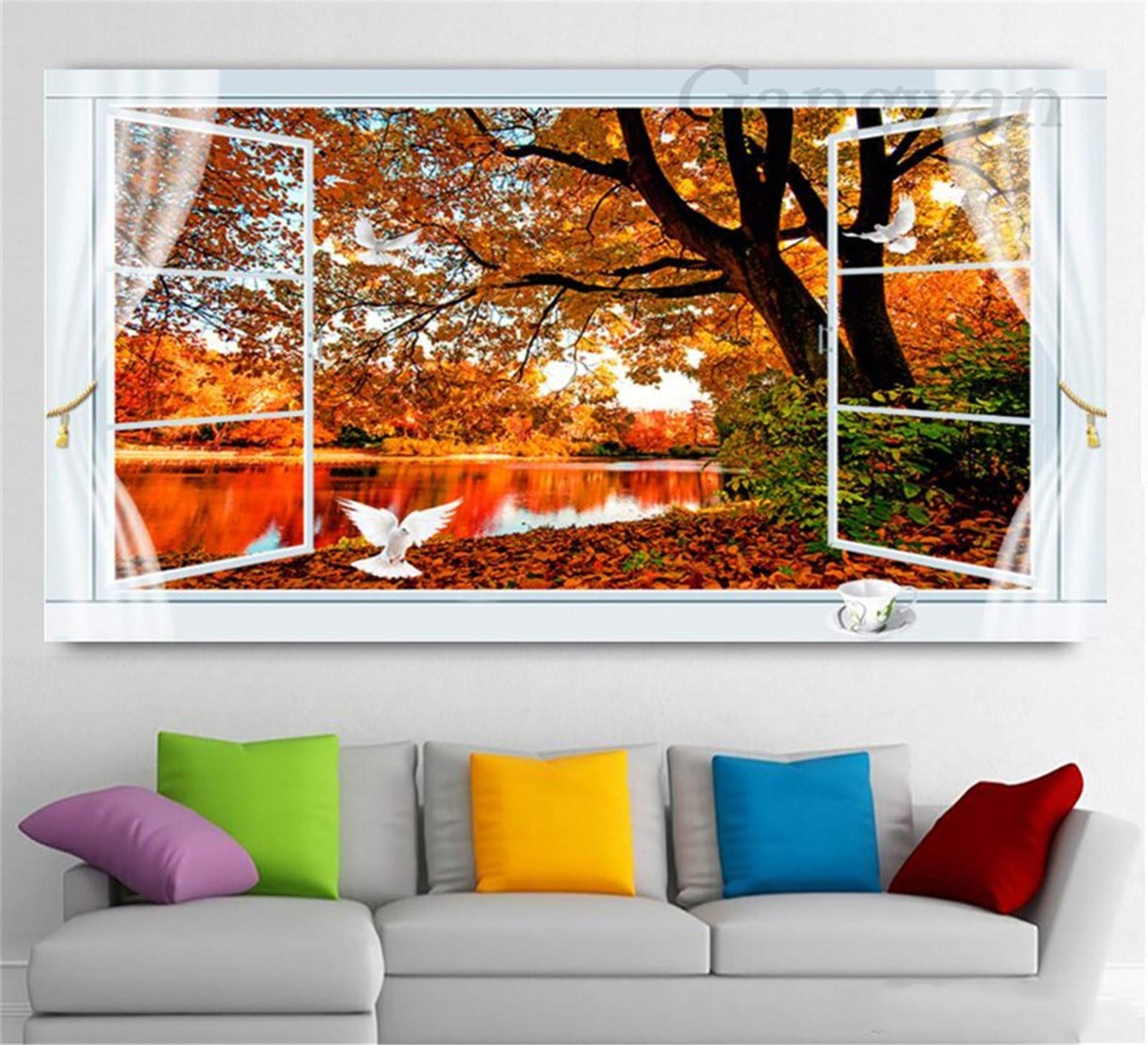 Peinture diamant 5D grand format décor mural lac rouge salon et chambre