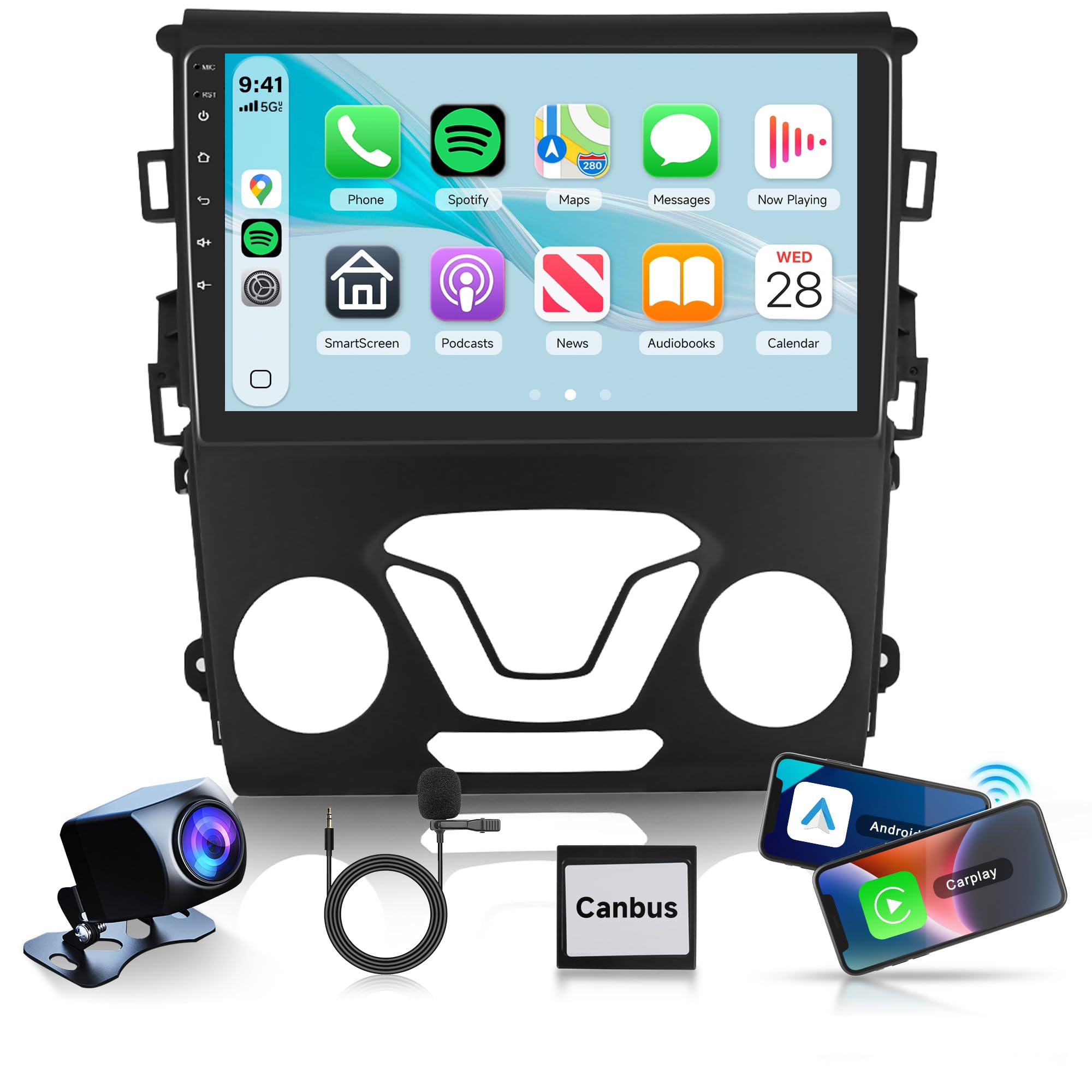 Rimoody Android 15 Car Stereo Radio for Ford Fusion 2013-2019 for Ford Mondeo, 2G+64G Wireless Carplay Android Auto GPS Navigation WiFi 9 Inch Touch Screen Bluetooth FM/RDS +Backup Camera 4Core 2G+64G Wireless Carplay