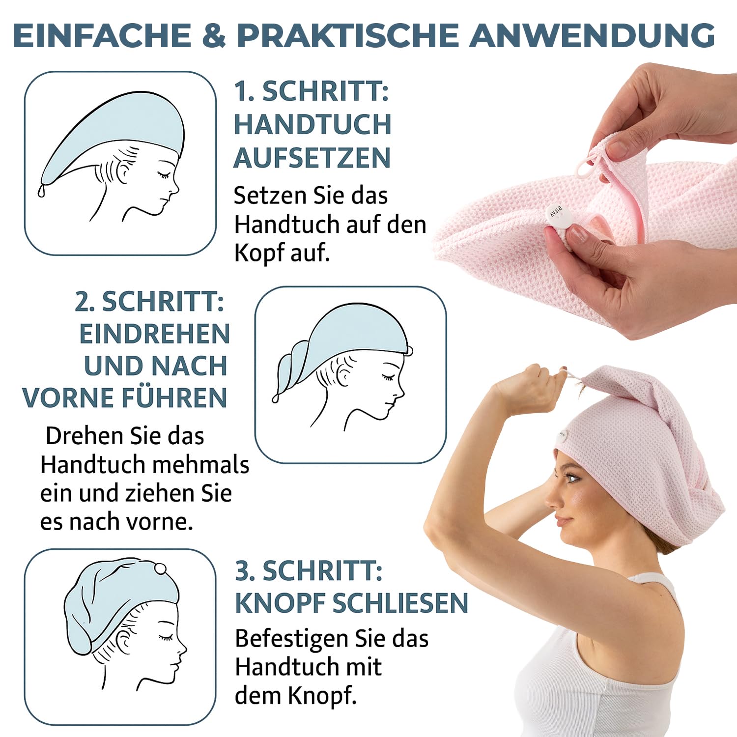 Silva – Toallas para el Pelo de Microfibra – Secado Rápido & Anti-Encrespamiento – Rosa – Suaves, Ligeras & Súper Absorbentes – Turbante Ideal para Cabello Largo – Pack de 2