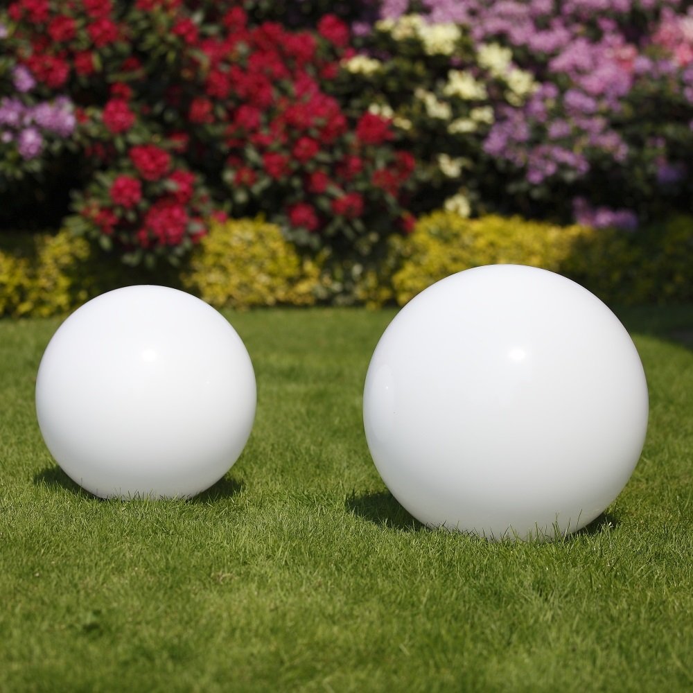Kugelleuchten 2er Set 20/30cm weiß E27 Kugellampen inkl. 3m Anschlußkabel mit Stecker Garten Aussenleuchten IP44