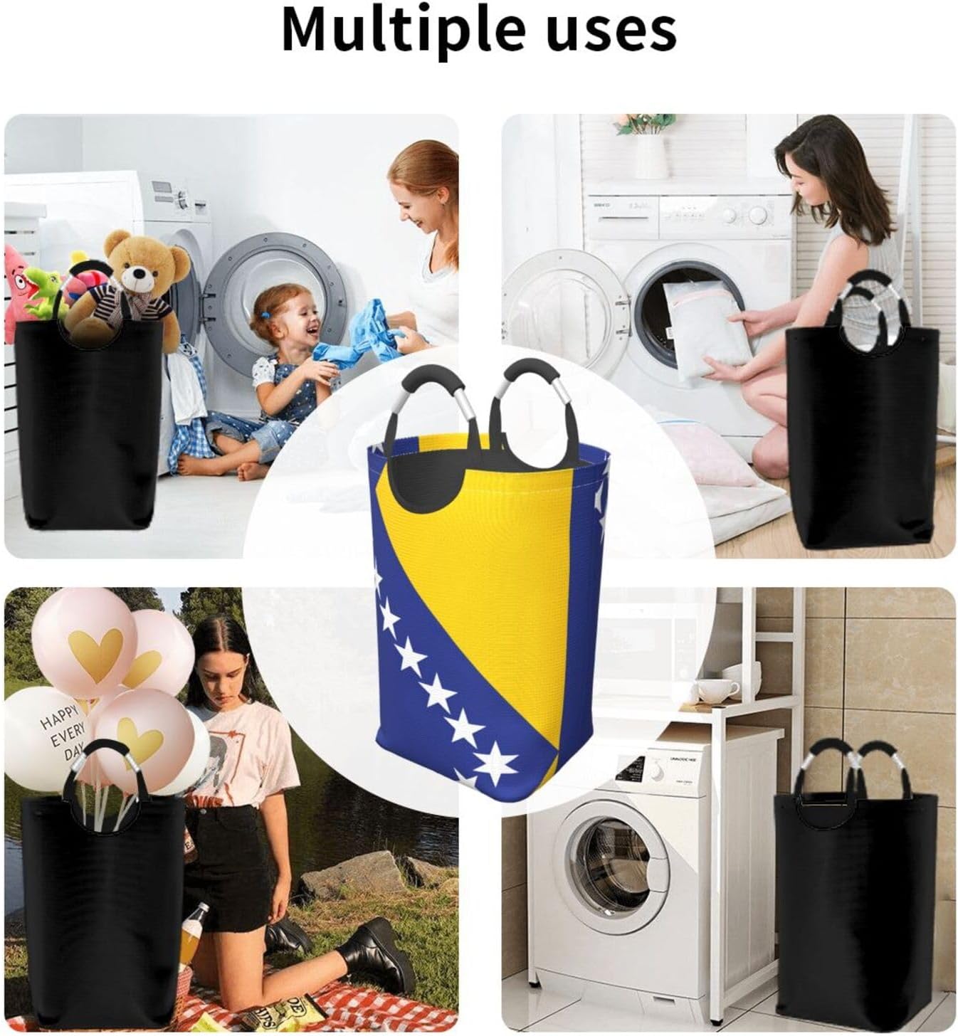 Flag of Bosnia and Herzegovina Foldable storage bag, 50L capacity, suitable for laundry room, dormitory bedroom, dirty clothes storage basket.