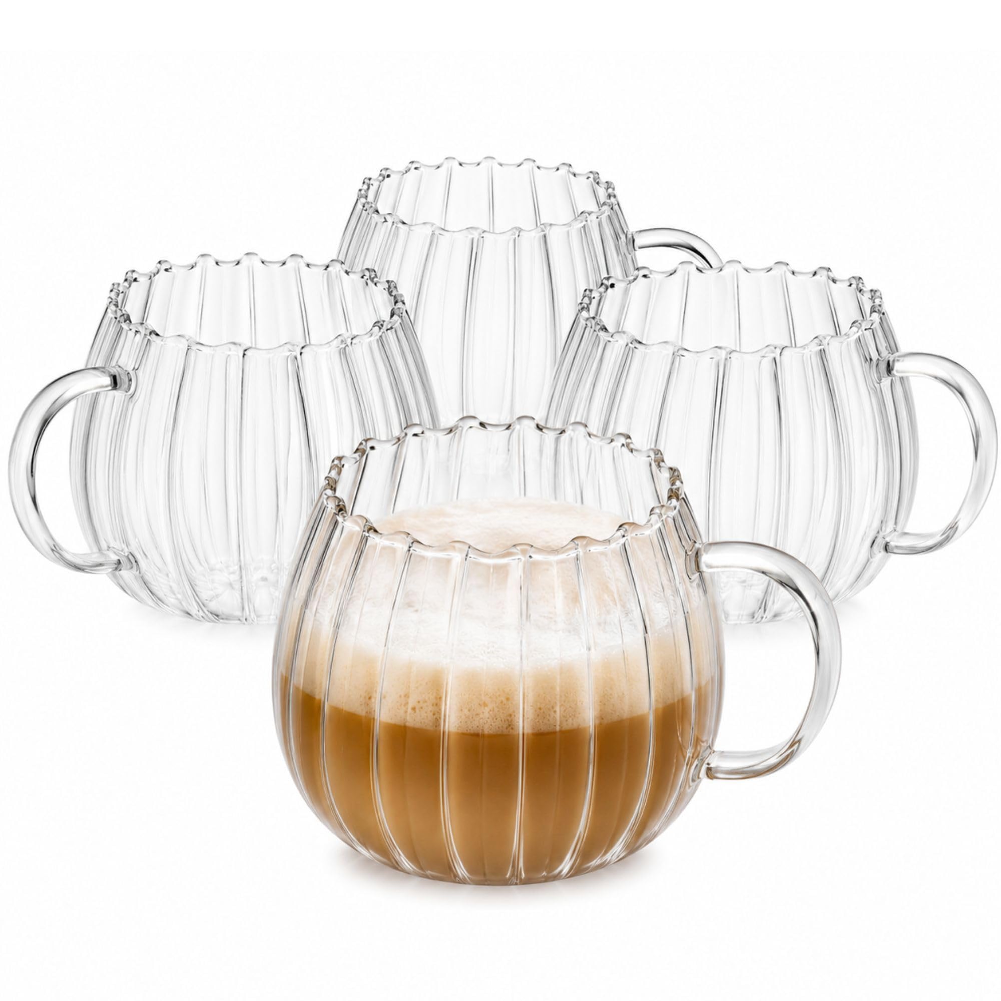 Zoha Riffle Cup Gläser Set | Design Riffle Glass | Trinkgläser Cocktail gläser Eiskaffeegläser Wasser Tee Saft Kaffee | Spülmaschinengeeignet | 400 ml (Riffle Gläser, 8er Set)