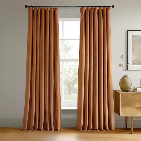 HPD Half Price Drapes Signature Velvet Thermal Blackout Curtains for Living Room 96 Inch Long (1 Panel) Rod Pocket Insulated Blackout Curtains for Bedroom Window Curtains, 50W x 96L, Burnt Pumpkin