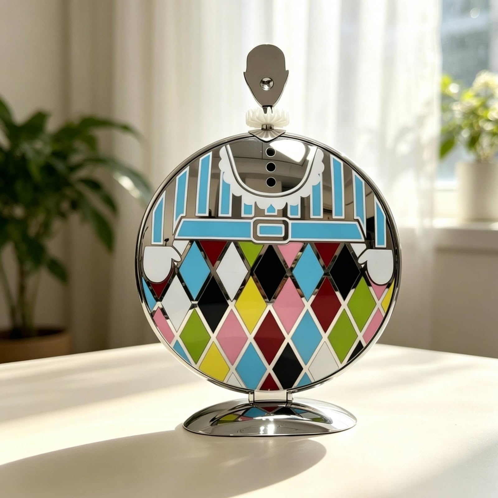 rockible Présentoir à Desserts Plateau Gâteau Support Pâtisserie Coupe-cakes en Acier avec Motif Géométrique Émaillé et Détails Rayés Adapté aux Fêtes Réceptions Buffets