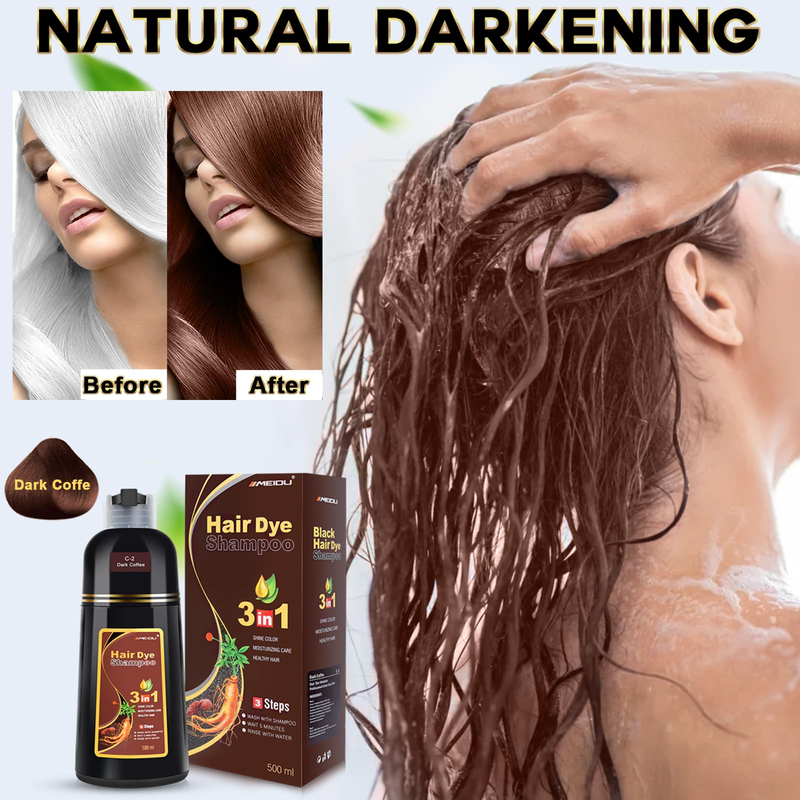 Amazon.com : IIIMEIDU Dark Coffee Hair Dye Shampoo 3 in 1 for Gray
