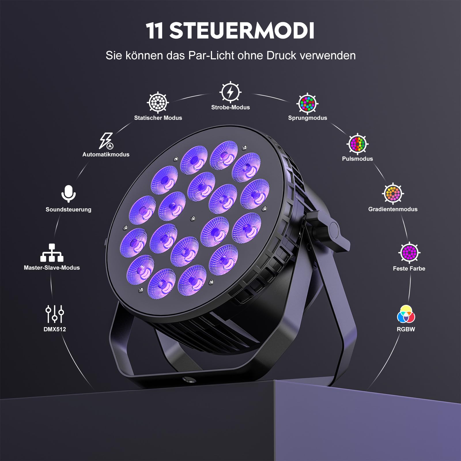 Foco par LED de 18X10 W, luz de fiesta RGBW,Luces Discoteca DJ,DMX512&4/8CH/iluminación de fiesta 6 modos de luz/sensibilidad para rendimiento/actividad/boda/teatro/Halloween/Navidad
