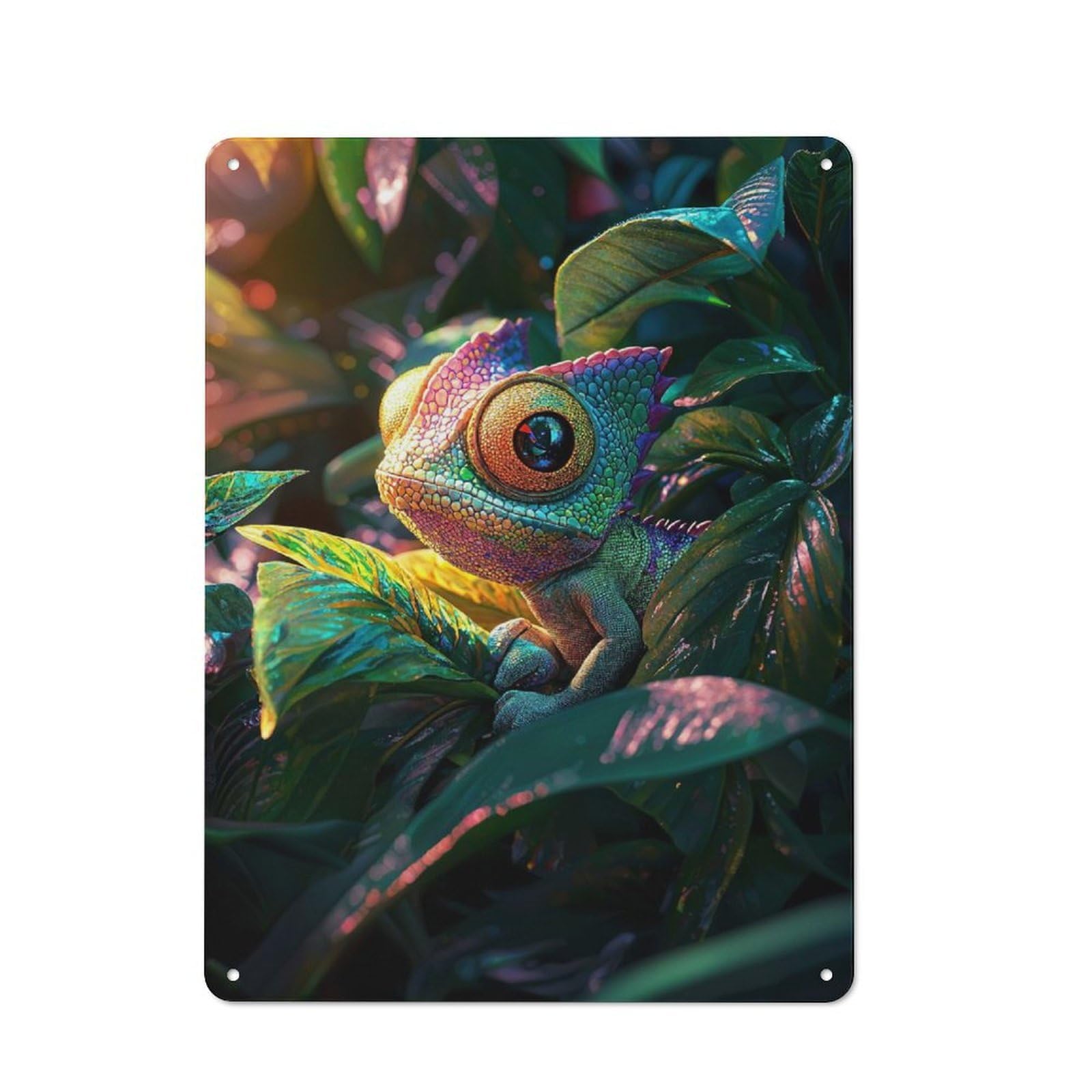 Junmoney Style-14 Rainbow Chameleon Tin Wall Sign 40X30cm, Country Style Bistro Wall Plaque For Coffee Bar, Kitchen, Bistro Or Tea Corner