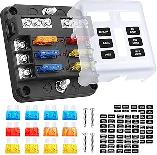 Electop 6 Way Blade Fuse Block Fuse Box Holder, 6 Circuit Car Ato/Atc Fuse Block with LED Indicator Damp-Proof Protection Cover Sticker for Automotive Car Truck Boat Marine RV Van