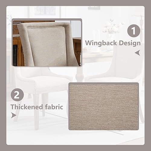 Miniatura 5 de Juego de 2 sillas de comedor modernas, sillas de comedor con respaldo alto, sillas laterales con patas de madera maciza, sillas de comedor tapizadas